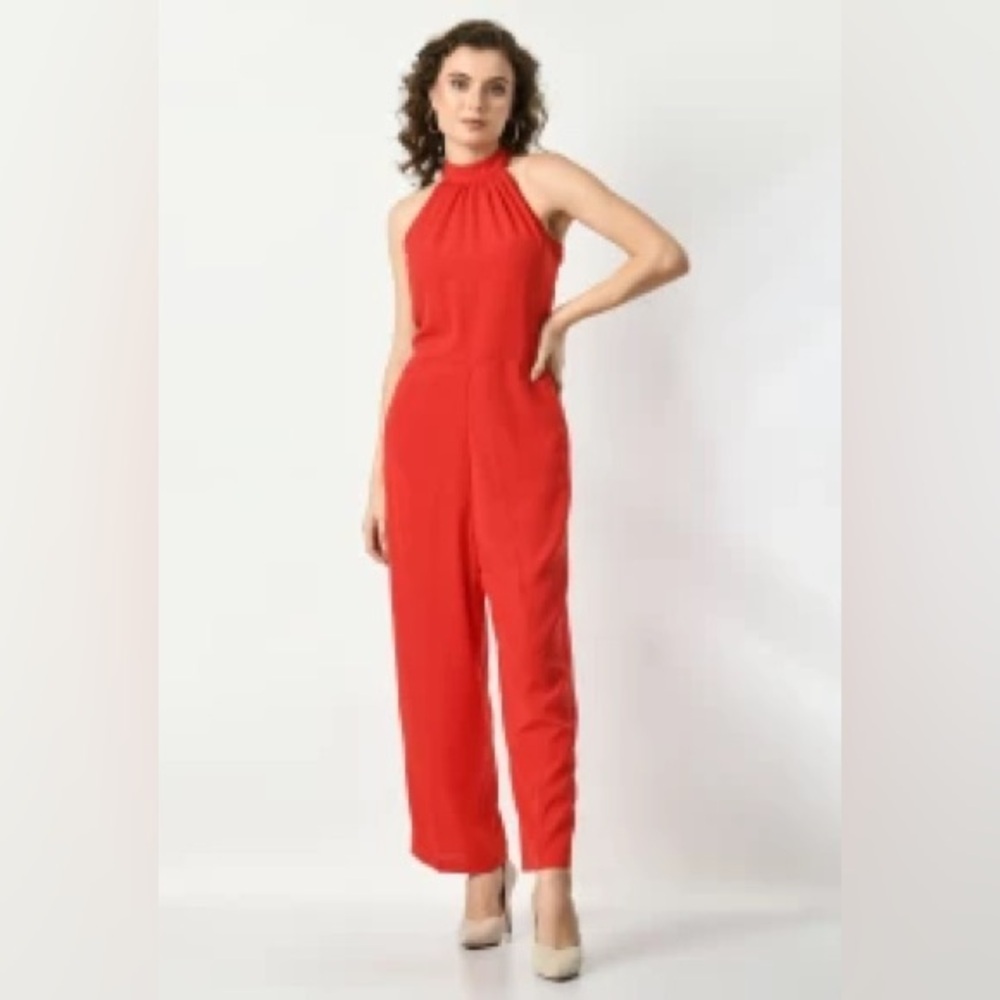 Fab’rik Red High Neck Tank Jumpsuit Medium slight Open back